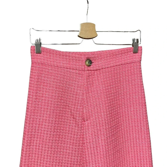 Zara Pants Cropped Fit Tweed Textured Wide Leg Trousers Pink Size Small - Picture 3 of 11